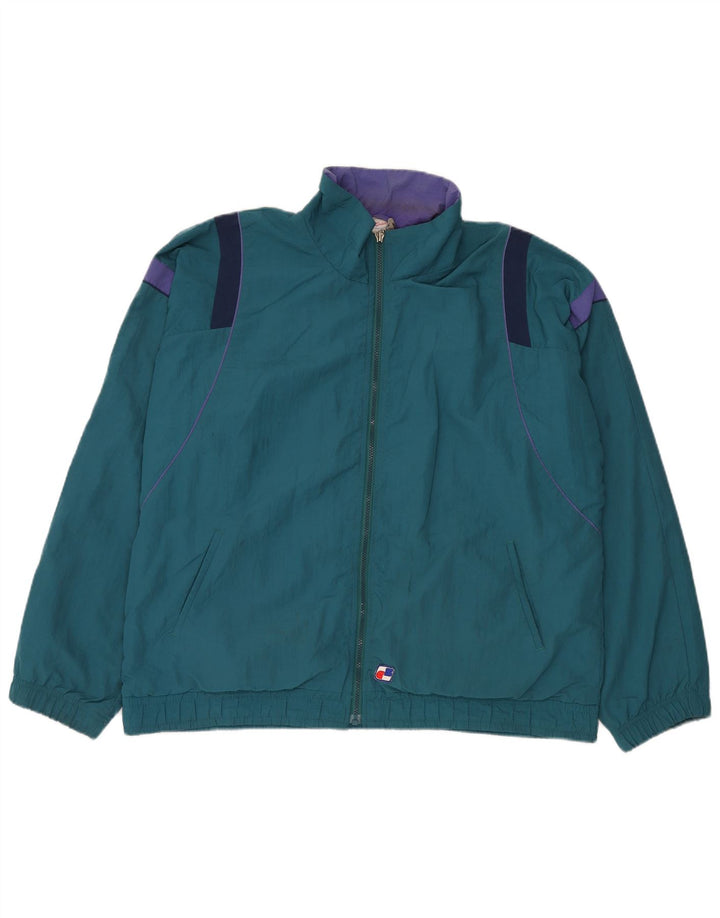 Vintage Mens Loose Fit Tracksuit Top Jacket Large Blue Colourblock