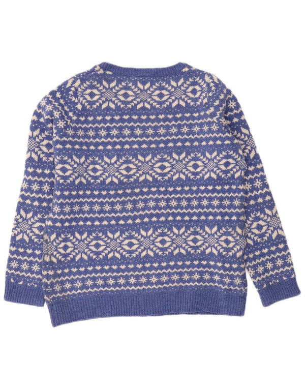 Marks & Spencer Womens Boat Neck Jumper Sweater UK 14 Large Blue Fair Isle