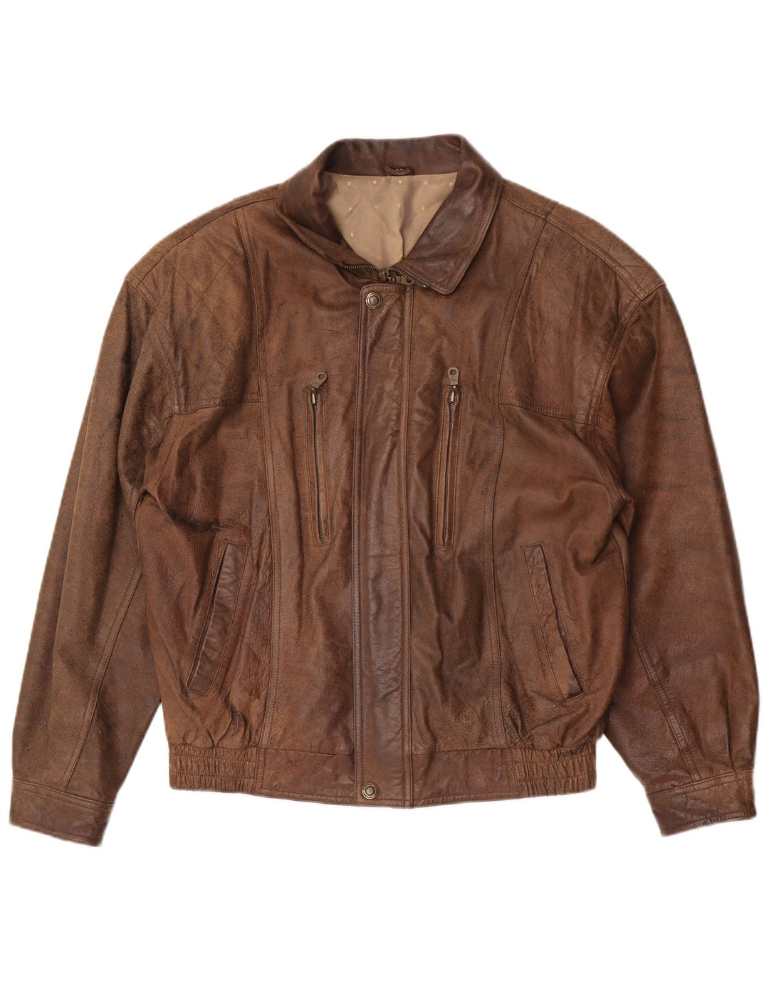 Vintage Mens Leather Jacket IT 48 Medium Brown Leather