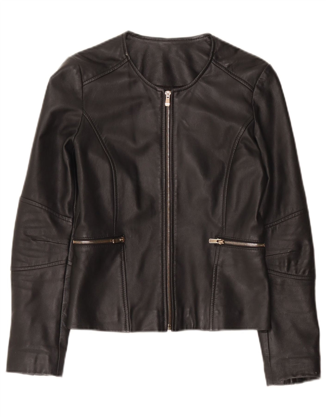 Vintage Womens Leather Jacket UK 10 Small Black Leather