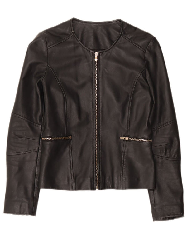 Vintage Womens Leather Jacket UK 10 Small Black Leather