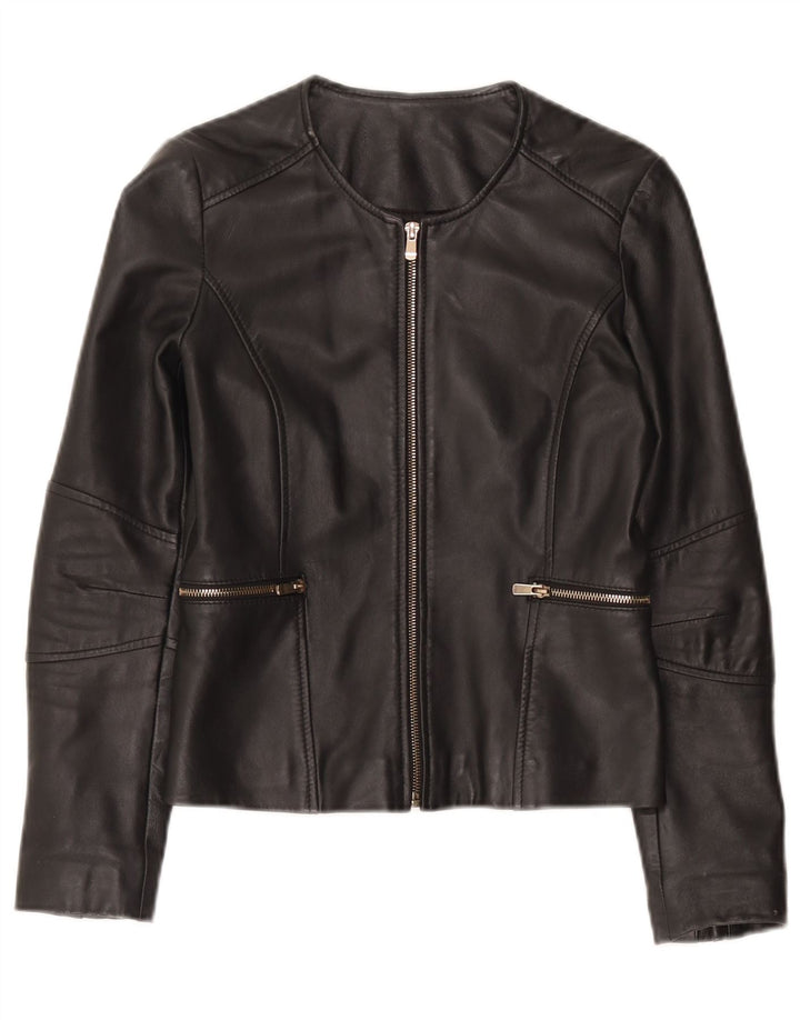 Vintage Womens Leather Jacket UK 10 Small Black Leather