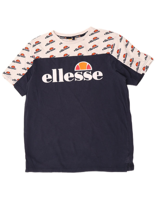 Ellesse Mens Graphic T-Shirt Top Large Navy Blue Colourblock Cotton