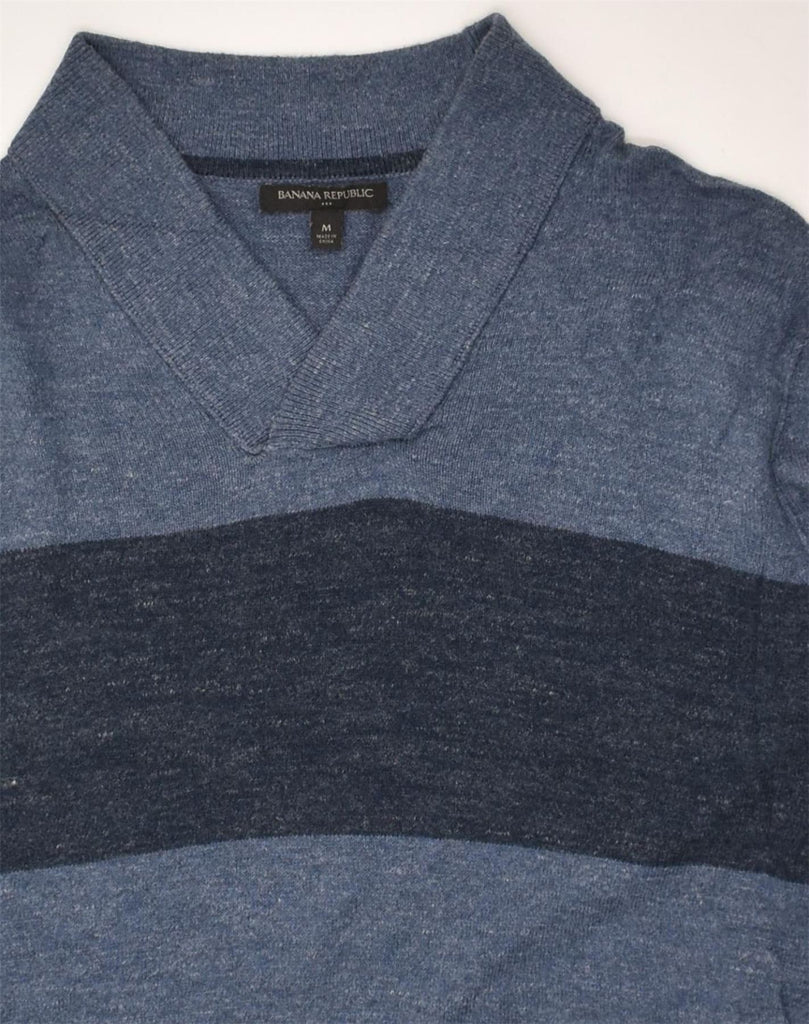 BANANA REPUBLIC Mens V-Neck Jumper Sweater Medium Navy Blue Colourblock | Vintage Banana Republic | Thrift | Second-Hand Banana Republic | Used Clothing | Messina Hembry 