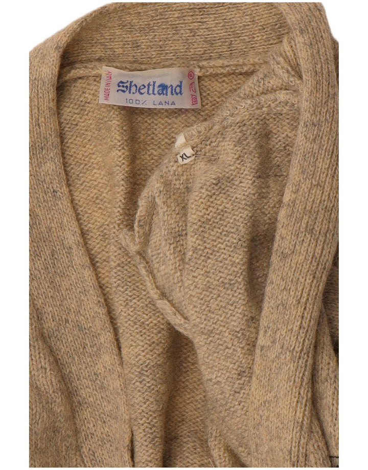 SHETLAND Mens Cardigan Sweater XL Beige Flecked Wool