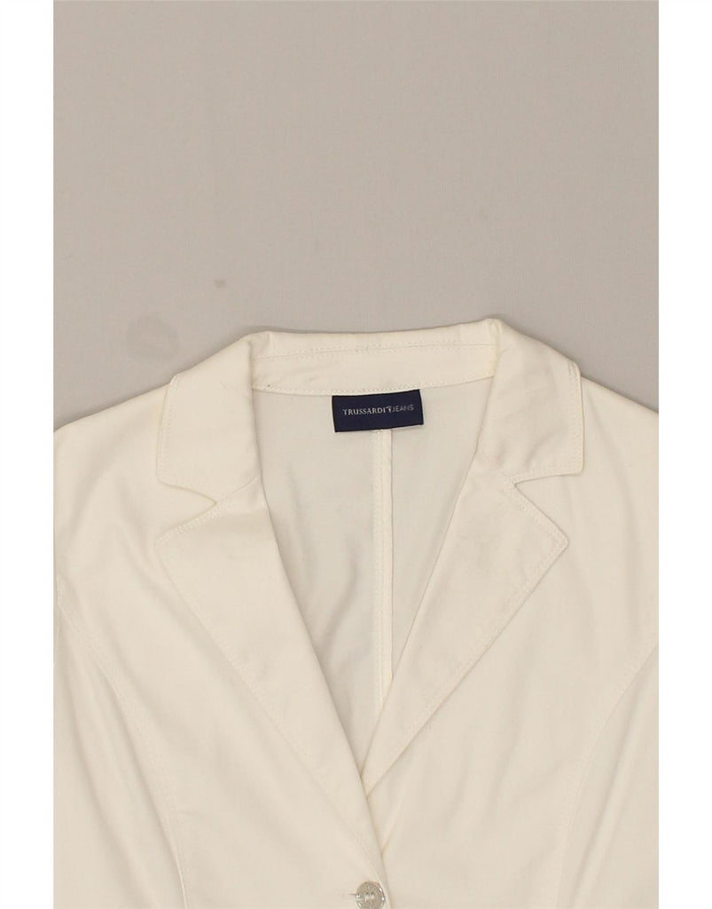 TRUSSARDI JEANS Womens 3 Button Blazer Jacket IT 44 Medium White Cotton Vintage Trussardi Jeans and Second-Hand Trussardi Jeans from Messina Hembry 