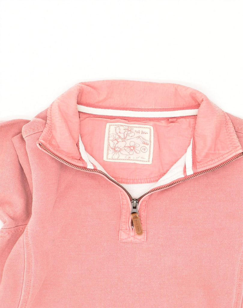 FAT FACE Womens Zip Neck Sweatshirt Jumper UK 12 Medium Pink Cotton | Vintage Fat Face | Thrift | Second-Hand Fat Face | Used Clothing | Messina Hembry 