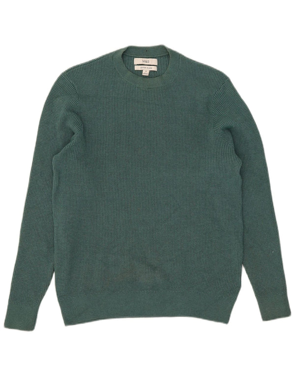 Marks & Spencer Mens Crew Neck Jumper Sweater Medium Green Polyester
