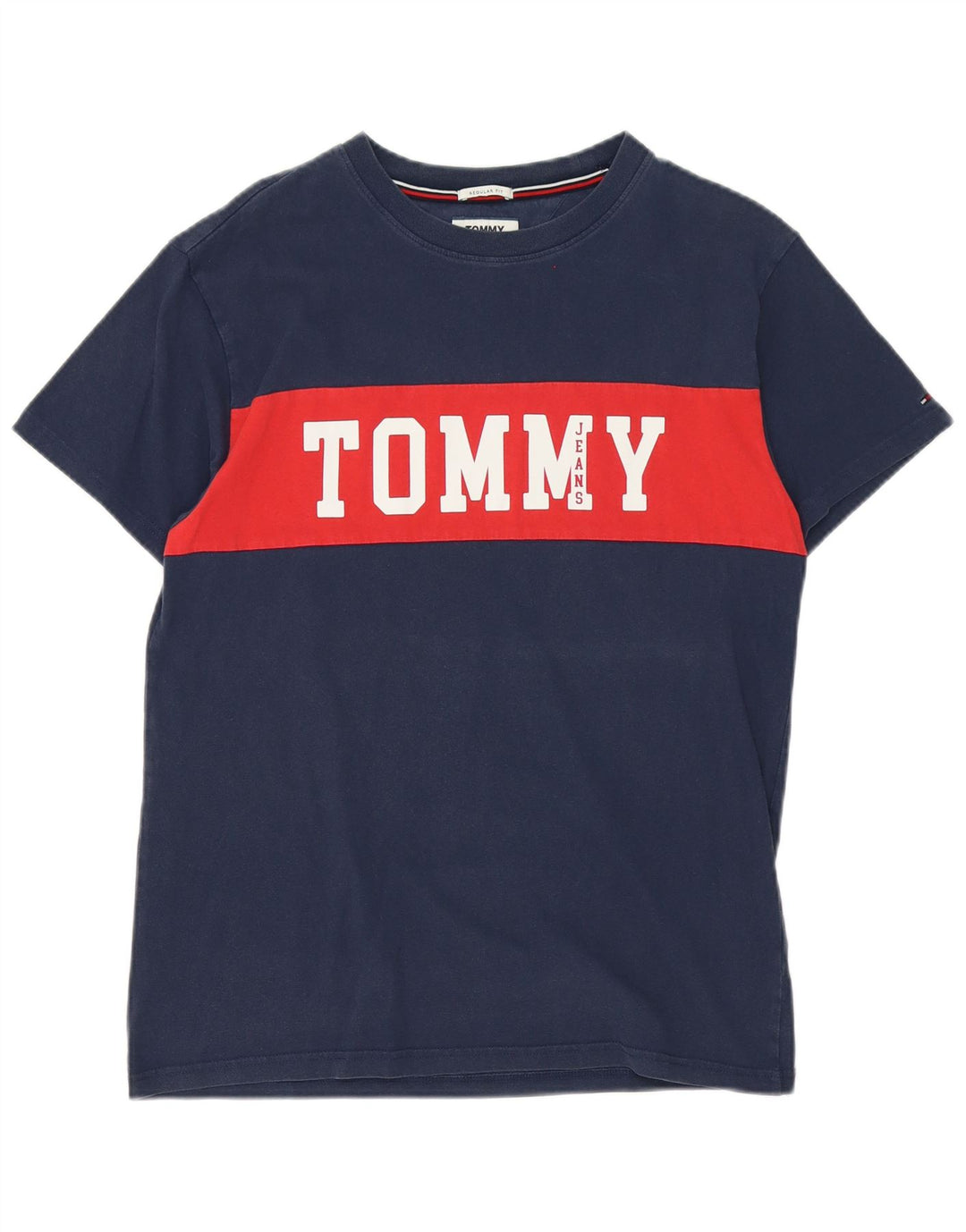 Tommy Hilfiger Mens Graphic T-Shirt Top Medium Navy Blue Colourblock