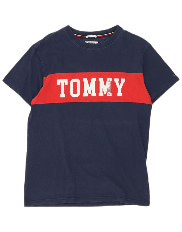 Tommy Hilfiger Mens Graphic T-Shirt Top Medium Navy Blue Colourblock