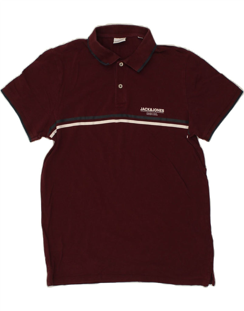 JACK & JONES Mens Graphic Polo Shirt Large Burgundy Striped Cotton | Vintage Jack & Jones | Thrift | Second-Hand Jack & Jones | Used Clothing | Messina Hembry 