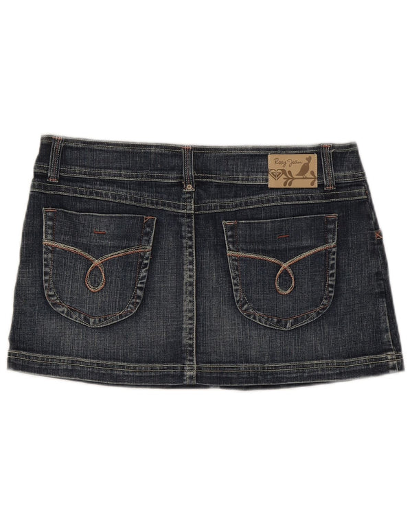 Roxy Womens Straight Fit Mini Denim Skirt US 12 Large W32 Blue Cotton