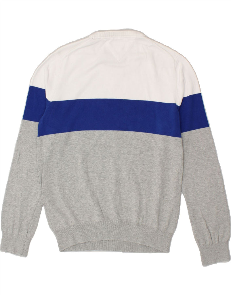 TOMMY HILFIGER Mens Crew Neck Jumper Sweater Medium Grey Colourblock | Vintage Tommy Hilfiger | Thrift | Second-Hand Tommy Hilfiger | Used Clothing | Messina Hembry 
