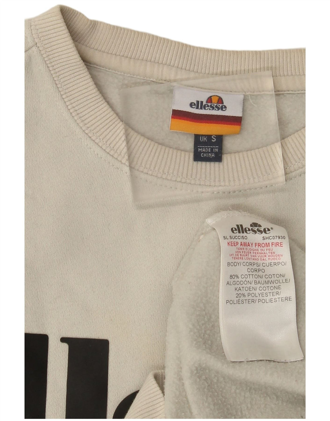 Ellesse Mens Graphic Sweatshirt Jumper Small White Cotton