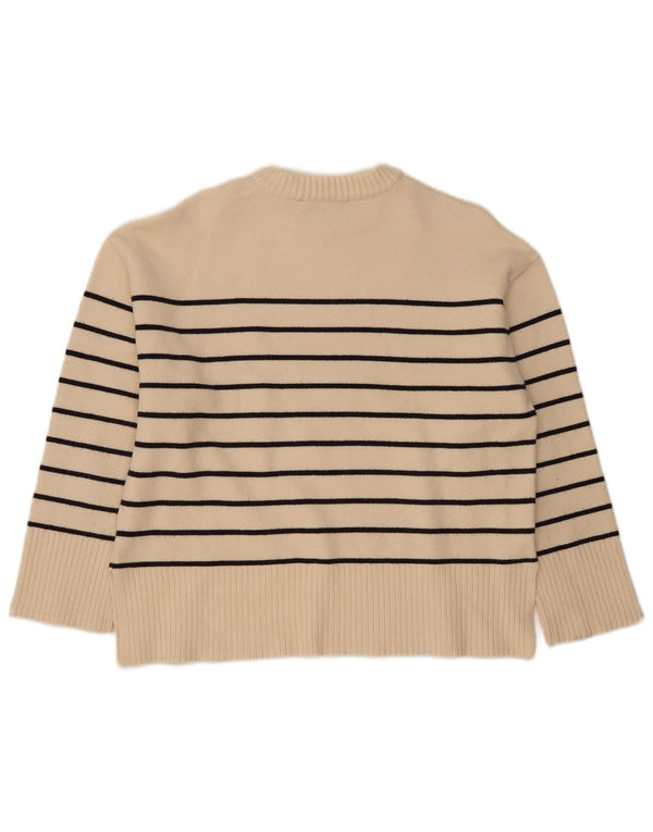 Zara Womens Boat Neck Jumper Sweater UK 14 Medium Beige Striped Viscose