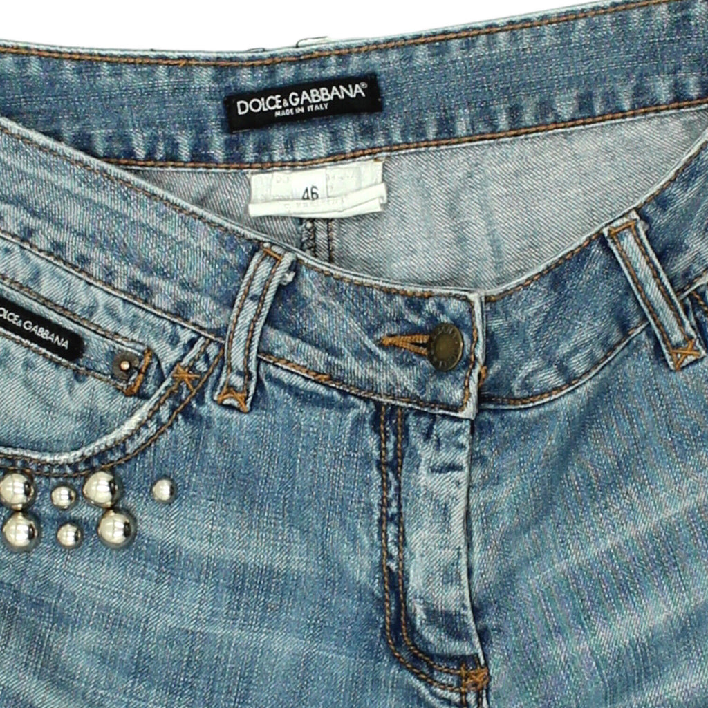 Dolce & Gabbana Womens Blue Low Rise Distressed 3/4 Length Jeans | Designer VTG | Vintage Messina Hembry | Thrift | Second-Hand Messina Hembry | Used Clothing | Messina Hembry 