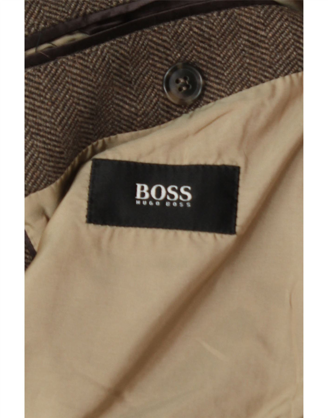 Hugo Boss Mens Overcoat UK 40 Large Brown Herringbone