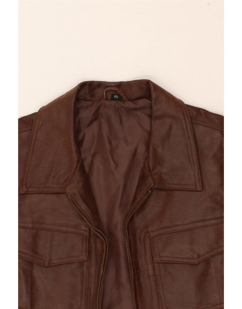 HENRY MORELL Mens Bomber Jacket IT 46 Small Brown Colourblock Leather Vintage Henry Morell and Second-Hand Henry Morell from Messina Hembry 