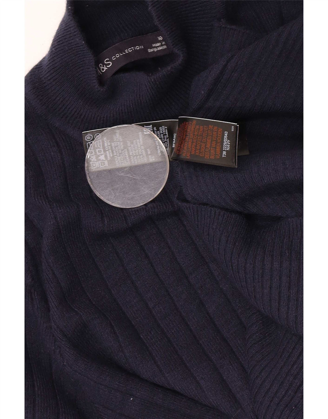 Marks & Spencer Womens Turtle Neck Jumper Sweater UK 10 Small Navy Blue
