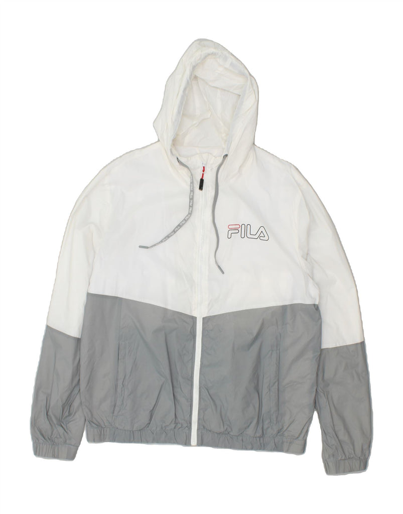 FILA Mens Hooded Rain Jacket Large White Colourblock Polyamide | Vintage Fila | Thrift | Second-Hand Fila | Used Clothing | Messina Hembry 