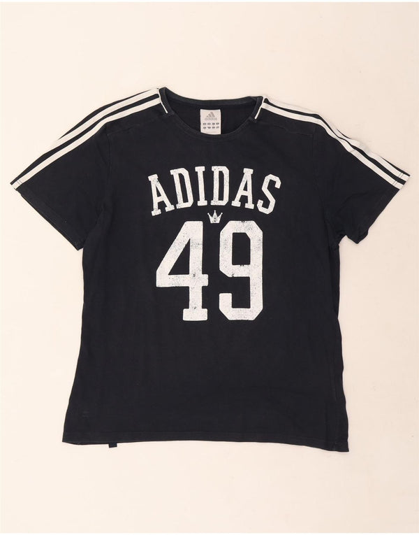 Adidas Mens Graphic T-Shirt Top UK 42/44 Large Navy Blue Cotton
