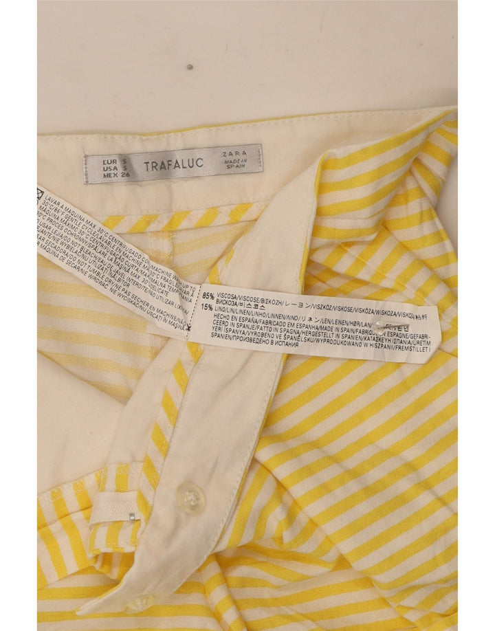 Zara Womens Hot Pants Small W26  Yellow Pinstripe Viscose
