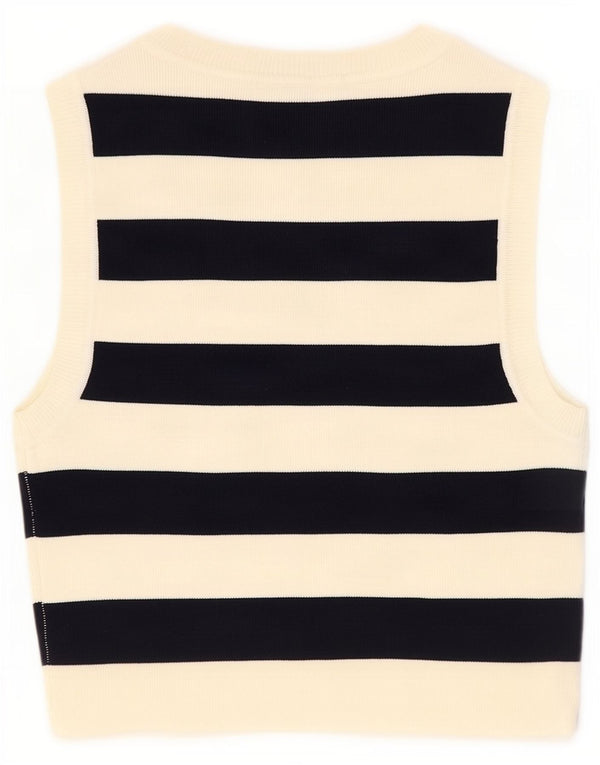 Zara Womens Crop Vest Top UK 12 Medium Beige Striped Viscose