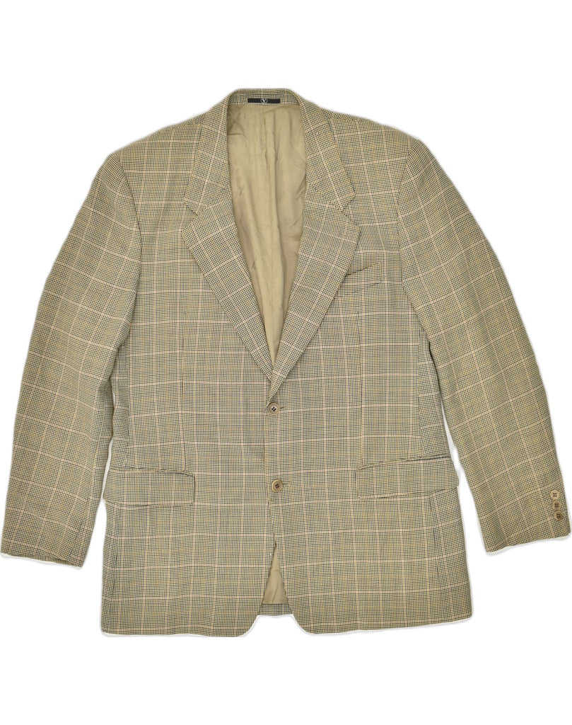 VALENTINO Mens 2 Button Blazer Jacket IT 56 3XL Beige Check Virgin Wool | Vintage Valentino | Thrift | Second-Hand Valentino | Used Clothing | Messina Hembry 