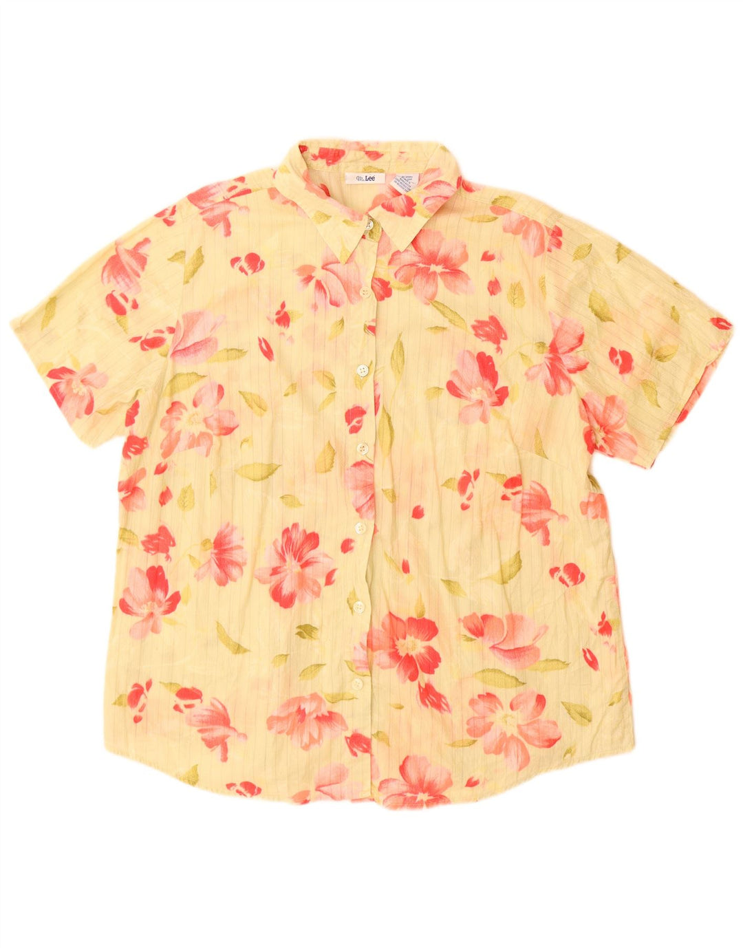 Lee Womens Short Sleeve Shirt Blouse UK 18 XL Yellow Floral Cotton