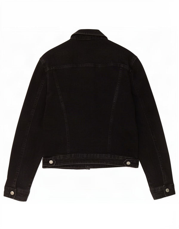Zara Womens Crop Denim Jacket UK 14 Large Black