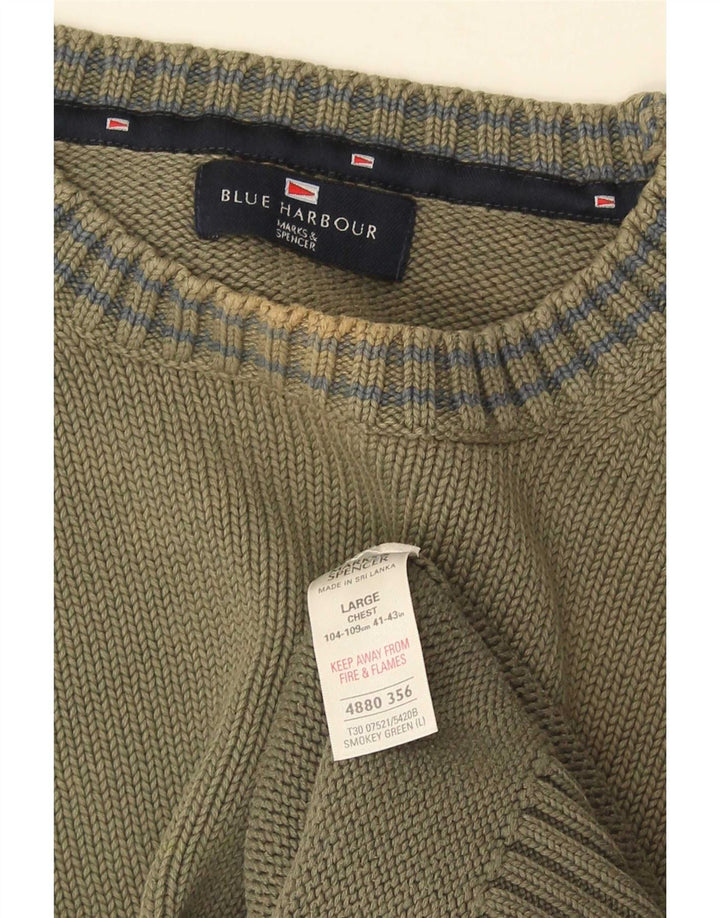 Marks & Spencer Mens Crew Neck Jumper Sweater Large Green Cotton