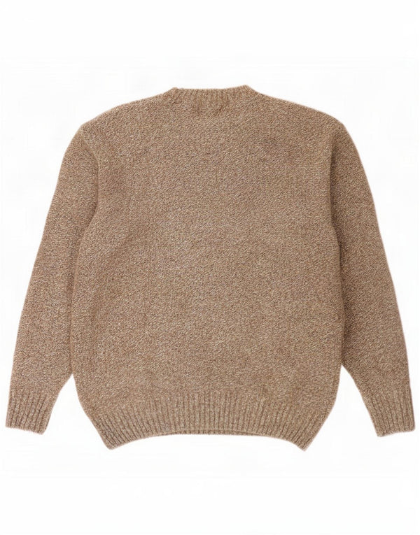 Boggi Mens Crew Neck Jumper Sweater Size 42 Large Khaki Flecked Wool