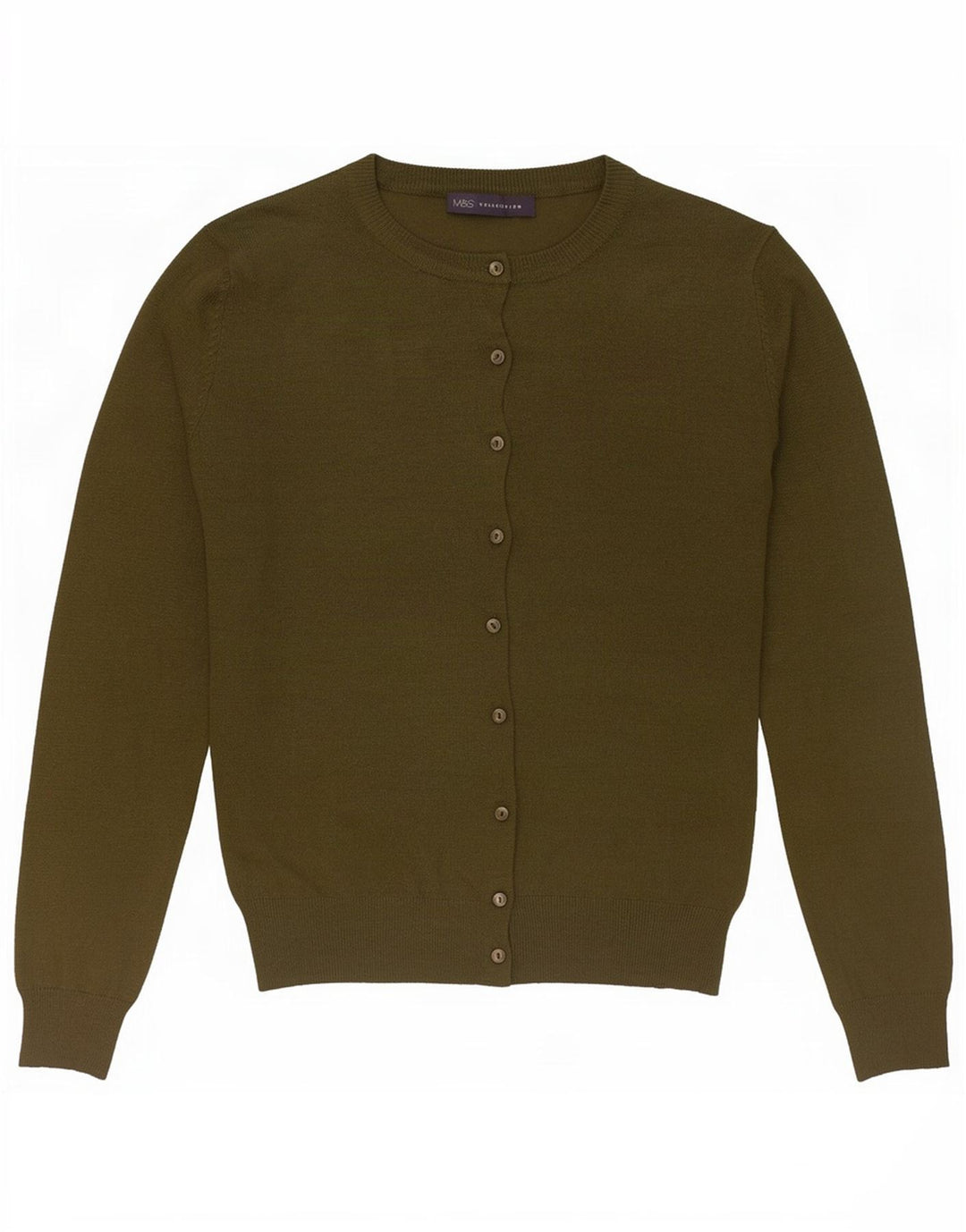 Marks & Spencer Womens Cardigan Sweater UK 12 Medium Khaki Viscose