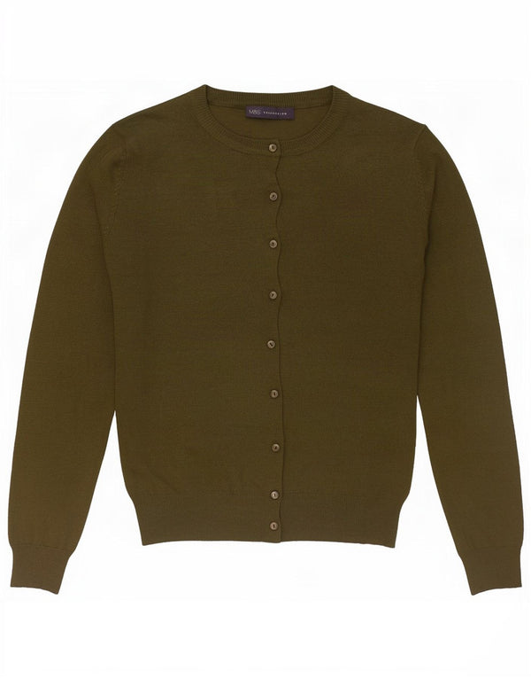 Marks & Spencer Womens Cardigan Sweater UK 12 Medium Khaki Viscose