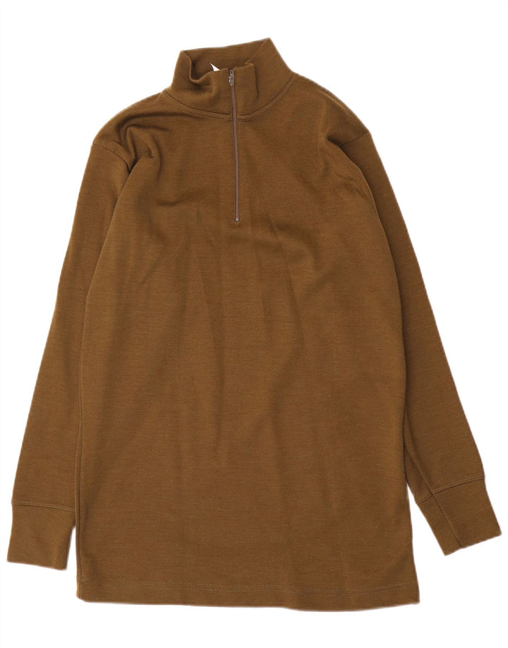 Vintage Mens Zip Neck Jumper Sweater Medium Khaki Polyamide
