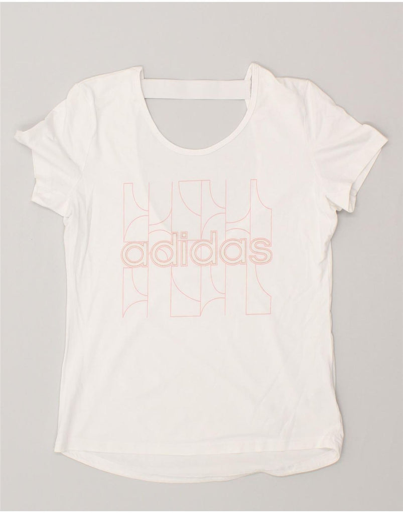 ADIDAS Womens Graphic T-Shirt Top UK 12 Medium White Cotton | Vintage Adidas | Thrift | Second-Hand Adidas | Used Clothing | Messina Hembry 