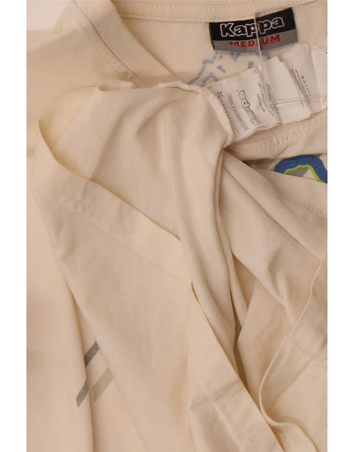 KAPPA Mens Graphic T-Shirt Top Medium Off White Cotton
