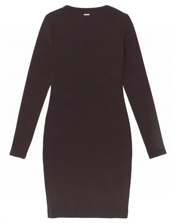 Guess Womens Long Sleeve Bodycon Dress UK 6 XS Brown Rayon