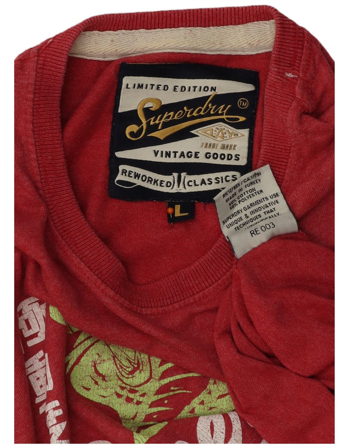 SUPERDRY Mens Graphic T-Shirt Top Large Red Cotton