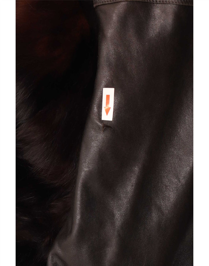Ruffo Womens Faux Fur Oversized Leather Jacket UK 18 XL Brown