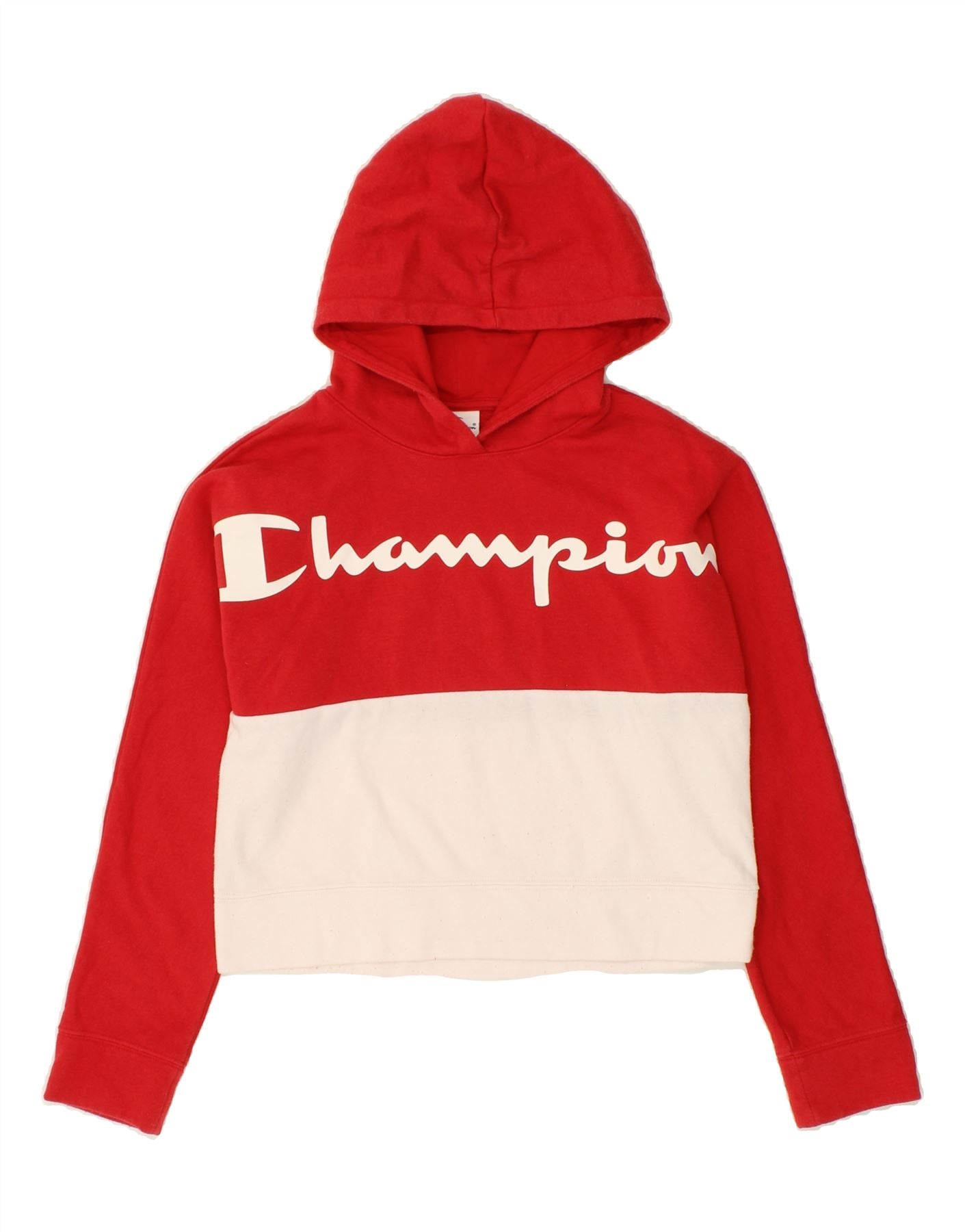 CHAMPION Girls Graphic Crop Hoodie Jumper 11-12 Years Large Red