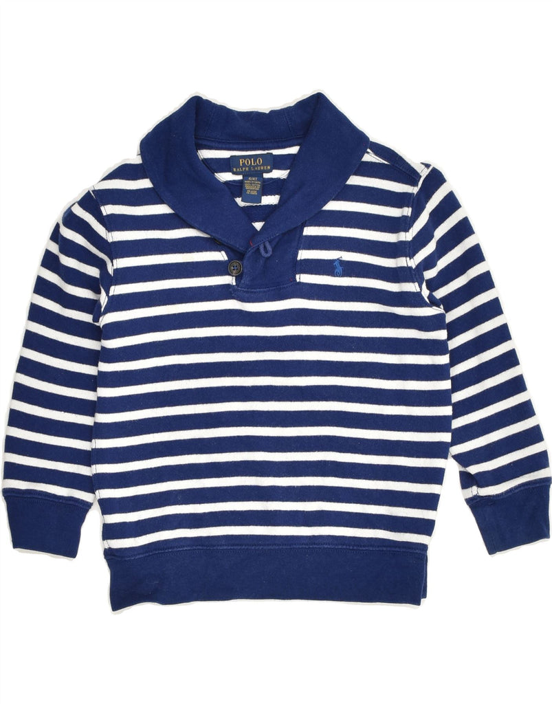 POLO RALPH LAUREN Boys Shawl Neck Sweatshirt Jumper 3-4 Years Blue Striped | Vintage Polo Ralph Lauren | Thrift | Second-Hand Polo Ralph Lauren | Used Clothing | Messina Hembry 