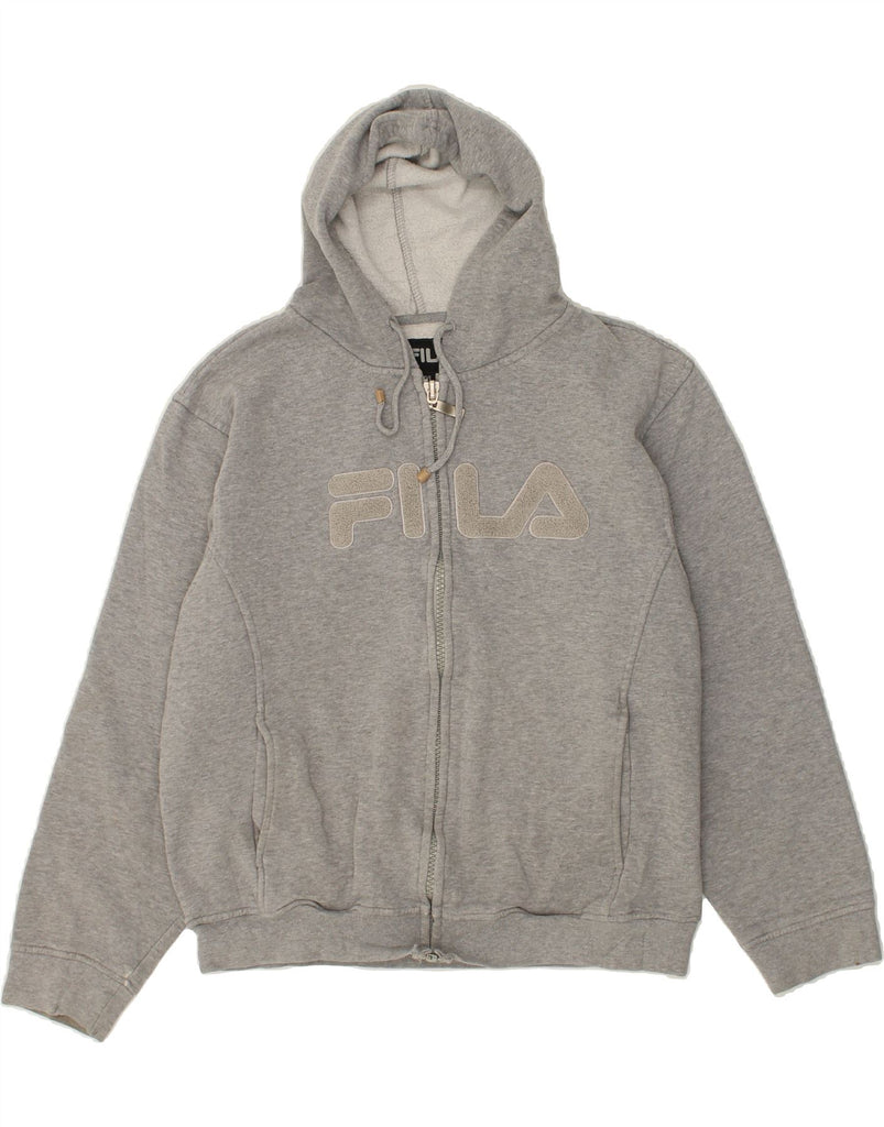 FILA Womens Graphic Zip Hoodie Sweater UK 16 Large Grey Cotton | Vintage Fila | Thrift | Second-Hand Fila | Used Clothing | Messina Hembry 