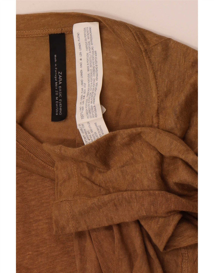 Zara Womens Top Long Sleeve UK 12 Medium Beige Linen