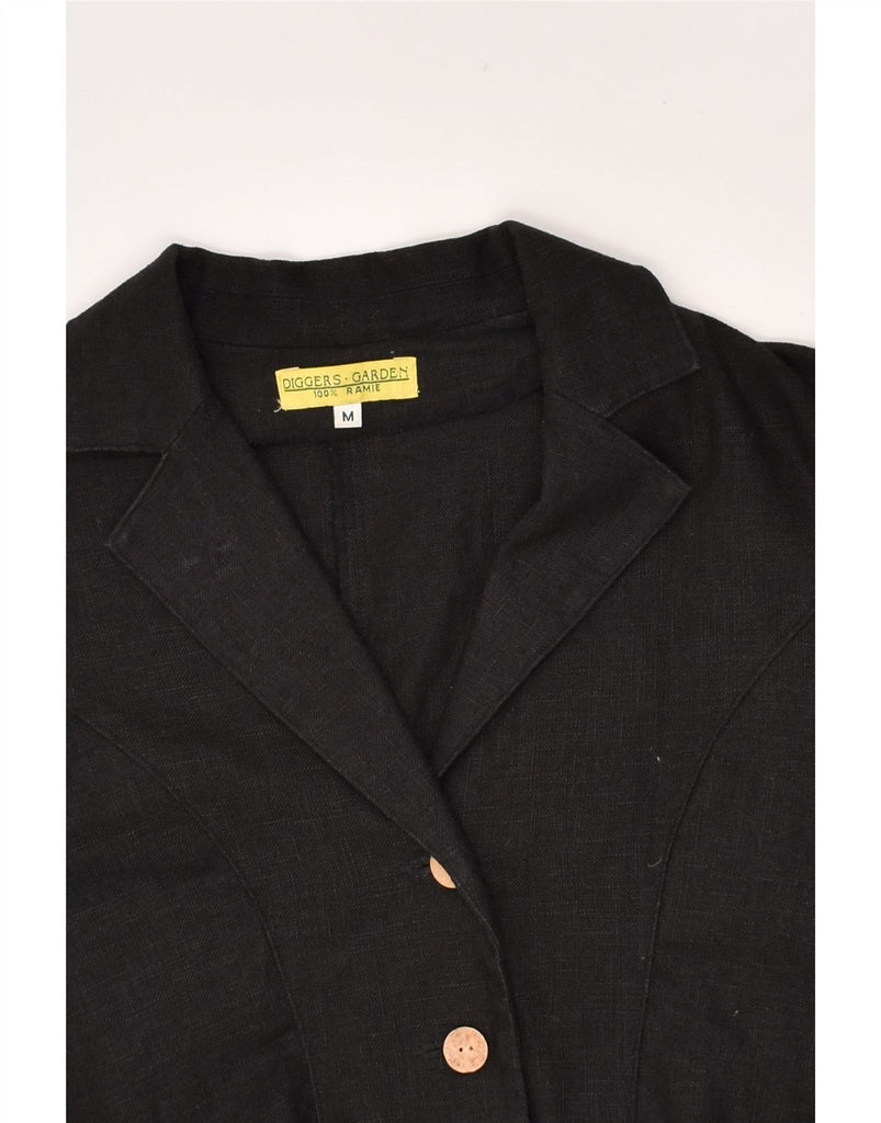 VINTAGE Womens 3 Button Blazer Jacket UK 14 Medium Black Ramie | Vintage Vintage | Thrift | Second-Hand Vintage | Used Clothing | Messina Hembry 