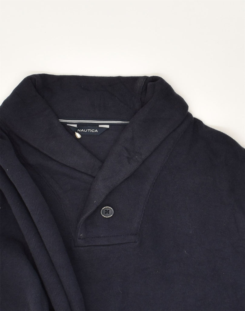 NAUTICA Mens Shawl Neck Jumper Sweater Large Navy Blue Cotton | Vintage Nautica | Thrift | Second-Hand Nautica | Used Clothing | Messina Hembry 