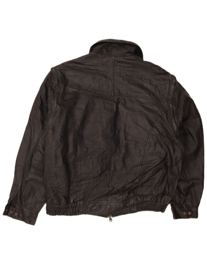 VINTAGE Mens Leather Jacket IT 54 2XL Black Leather