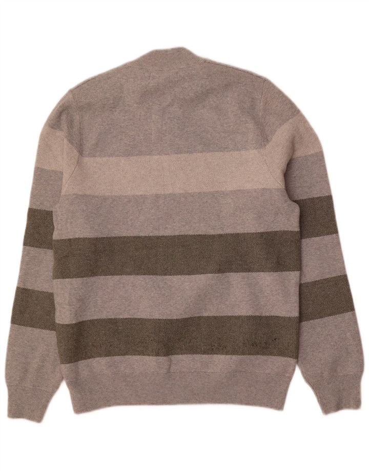Marks & Spencer Mens Crew Neck Jumper Sweater Medium Grey Striped Polyester