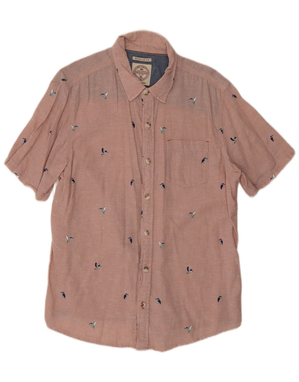 Fat Face Mens Short Sleeve Regular Fit Shirt Large Pink Animal Print Linen