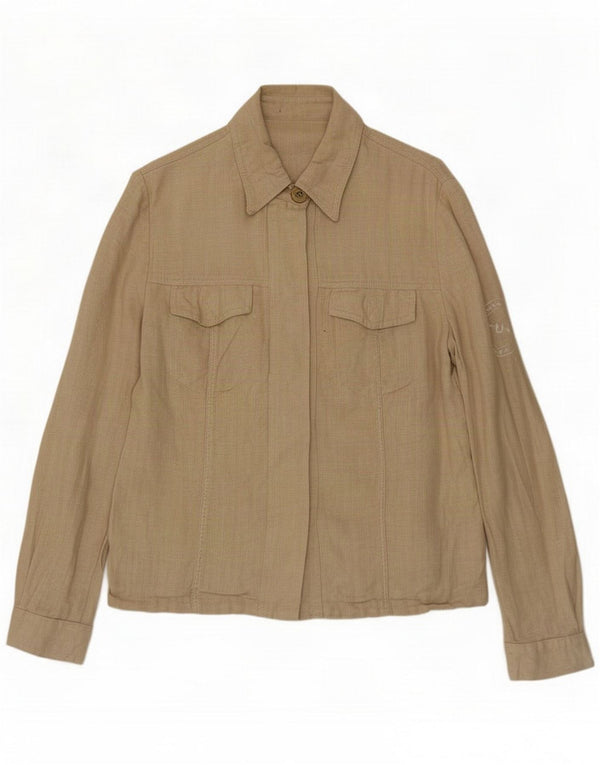 Emanuel Ungaro Womens Utility Jacket IT 44 Medium Beige Linen